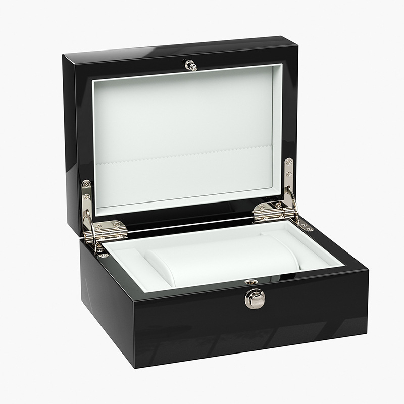 Drvena kutija za satove s preklopnim poklopcem, lakirani završetak, kutija za nakit, okruglo zaključavanje, prilagodljivo