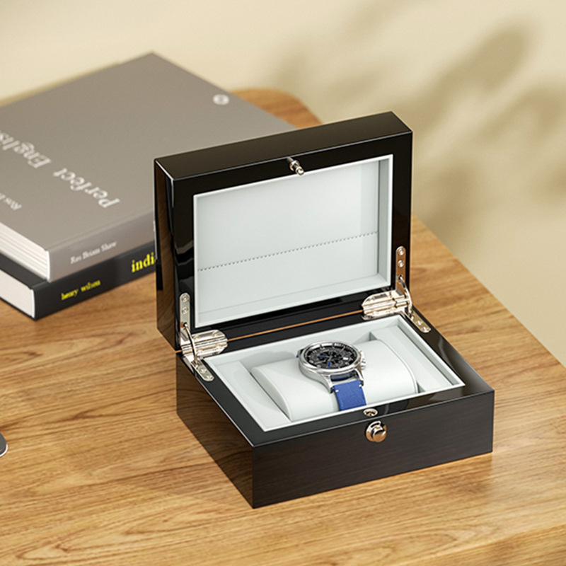 Drvena kutija za satove s preklopnim poklopcem, lakirani završetak, kutija za nakit, okruglo zaključavanje, prilagodljivo