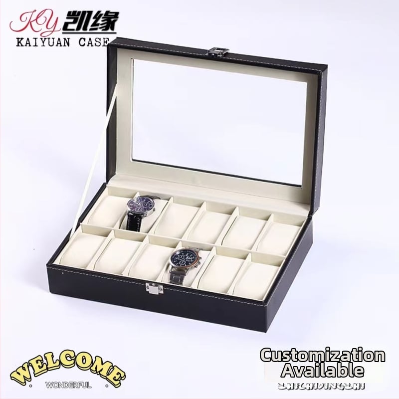 Kutija za satove sa 12 pretinaca i prozorom za izlaganje, kutija za nakit, drvena