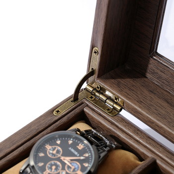 Cutie de depozitare pentru ceasuri din piele PU cu aspect lemn, 6 poziții, model M.w.-006, cutie de ambalare