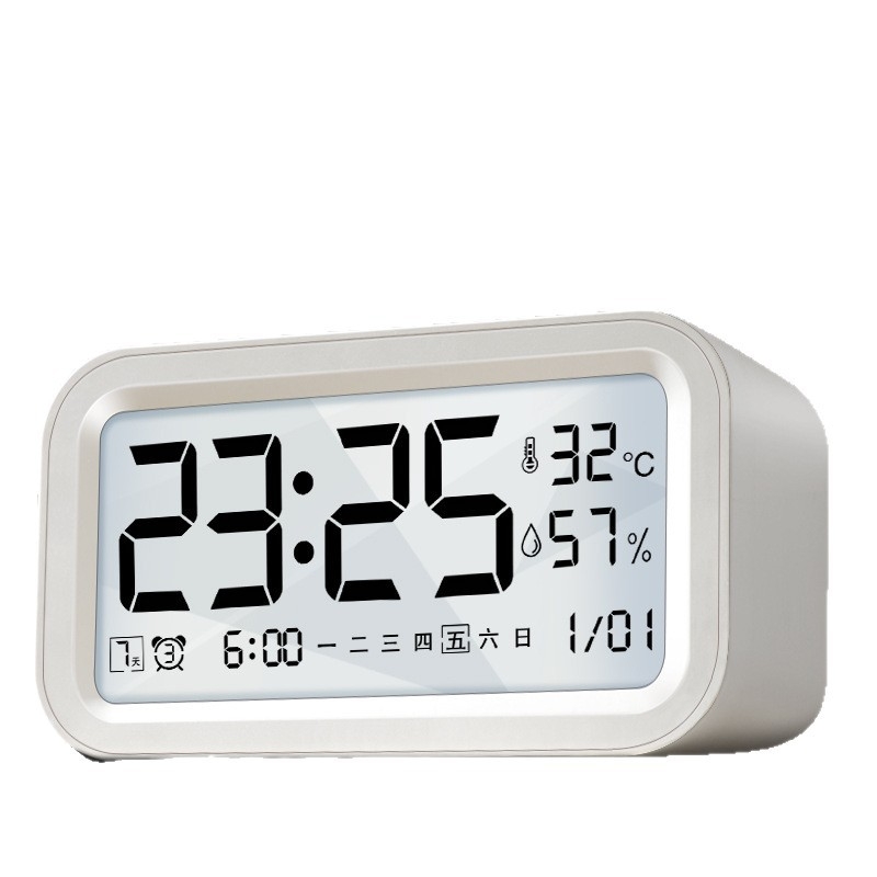 Stolni budilnik za učenike osnovne škole s glasnim alarmom, punjivim napajanjem, pametnim noćnim svjetlom, prikazom temperature i vlage te prikazom tjedna i mjeseca.
