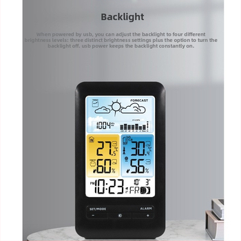 Budík so meraním teploty a vlhkosti vo vnútri aj vo vonkajšom prostredí, predpoveď počasia, večný kalendár, fázy mesiaca, LCD displej