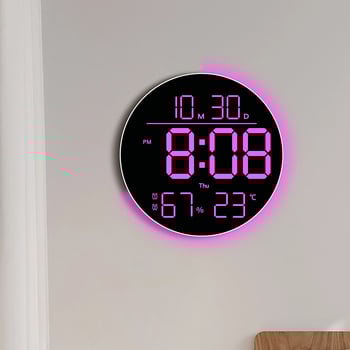 Ceas de perete cu afișaj LED, termometru, calendar perpetuu, afișare ziua săptămânii și alarmă