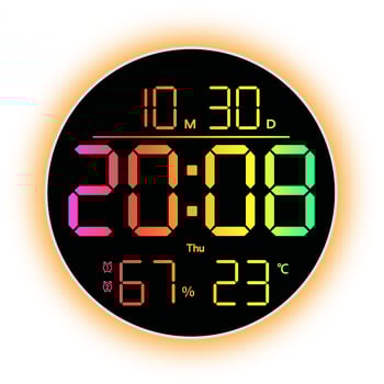 Ceas de perete cu afișaj LED, termometru, calendar perpetuu, afișare ziua săptămânii și alarmă
