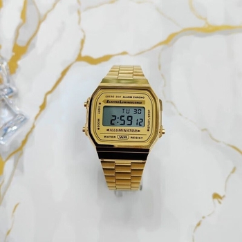 Ceas electronic cu afișaj numeric, rezistență la apă 30 m, curea din oțel inoxidabil, cadran dreptunghiular.