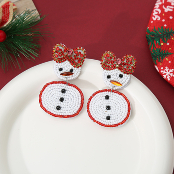 Cercei geometrici, realizați manual din fetru și mărgele de orez (Realizați manual, Material: fetru + mărgele de orez, Formă: geometrică, Știfturi: oțel inoxidabil, Stil: proaspăt și dulce)