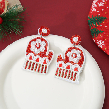 Cercei geometrici, realizați manual din fetru și mărgele de orez (Realizați manual, Material: fetru + mărgele de orez, Formă: geometrică, Știfturi: oțel inoxidabil, Stil: proaspăt și dulce)