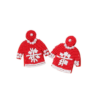 Cercei geometrici, realizați manual din fetru și mărgele de orez (Realizați manual, Material: fetru + mărgele de orez, Formă: geometrică, Știfturi: oțel inoxidabil, Stil: proaspăt și dulce)