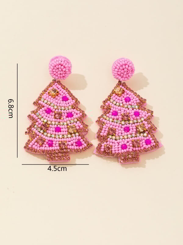 Cercei geometrici, realizați manual din fetru și mărgele de orez (Realizați manual, Material: fetru + mărgele de orez, Formă: geometrică, Știfturi: oțel inoxidabil, Stil: proaspăt și dulce)
