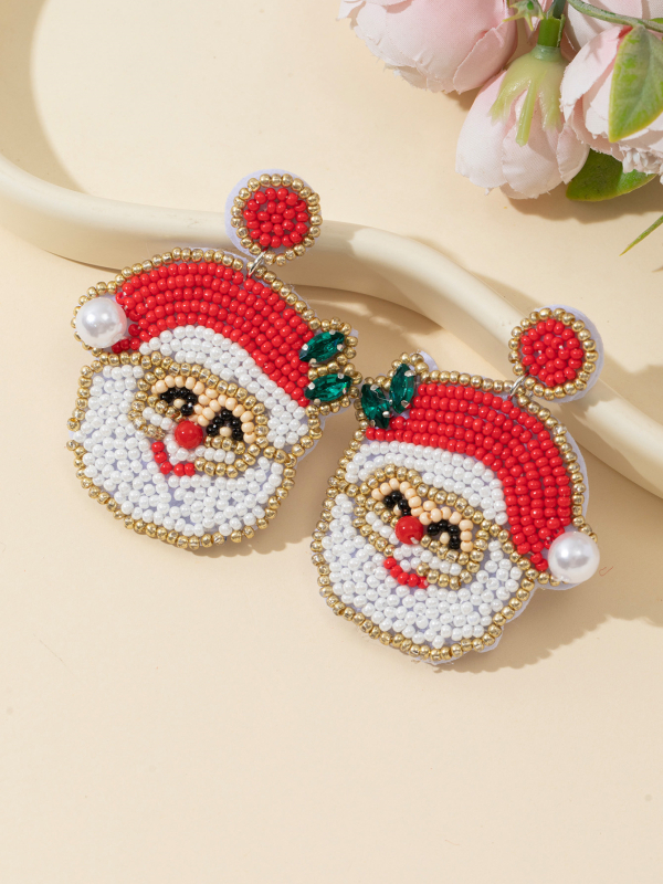 Cercei geometrici, realizați manual din fetru și mărgele de orez (Realizați manual, Material: fetru + mărgele de orez, Formă: geometrică, Știfturi: oțel inoxidabil, Stil: proaspăt și dulce)