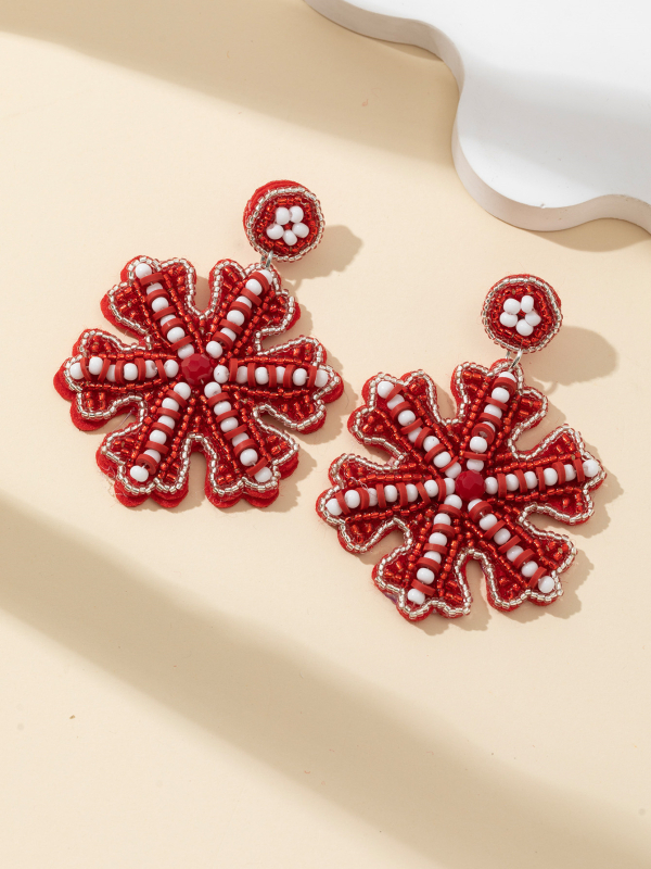 Cercei geometrici, realizați manual din fetru și mărgele de orez (Realizați manual, Material: fetru + mărgele de orez, Formă: geometrică, Știfturi: oțel inoxidabil, Stil: proaspăt și dulce)