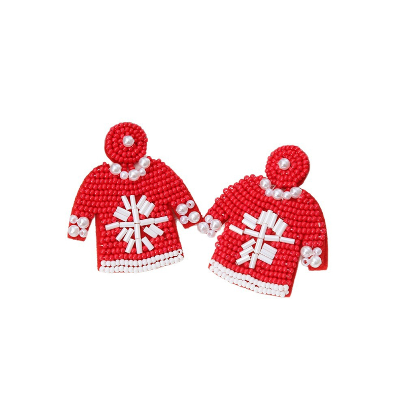 Cercei geometrici, realizați manual din fetru și mărgele de orez (Realizați manual, Material: fetru + mărgele de orez, Formă: geometrică, Știfturi: oțel inoxidabil, Stil: proaspăt și dulce)