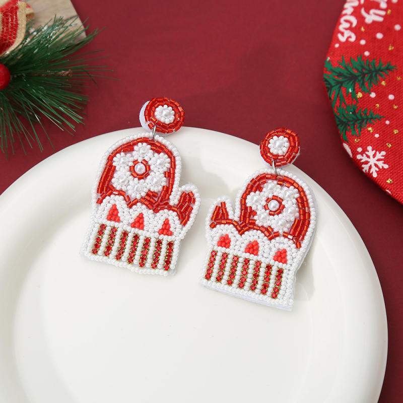 Cercei geometrici, realizați manual din fetru și mărgele de orez (Realizați manual, Material: fetru + mărgele de orez, Formă: geometrică, Știfturi: oțel inoxidabil, Stil: proaspăt și dulce)