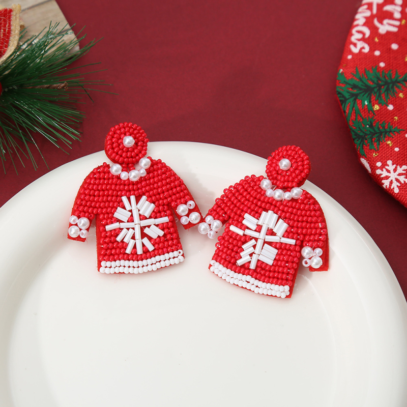 Cercei geometrici, realizați manual din fetru și mărgele de orez (Realizați manual, Material: fetru + mărgele de orez, Formă: geometrică, Știfturi: oțel inoxidabil, Stil: proaspăt și dulce)