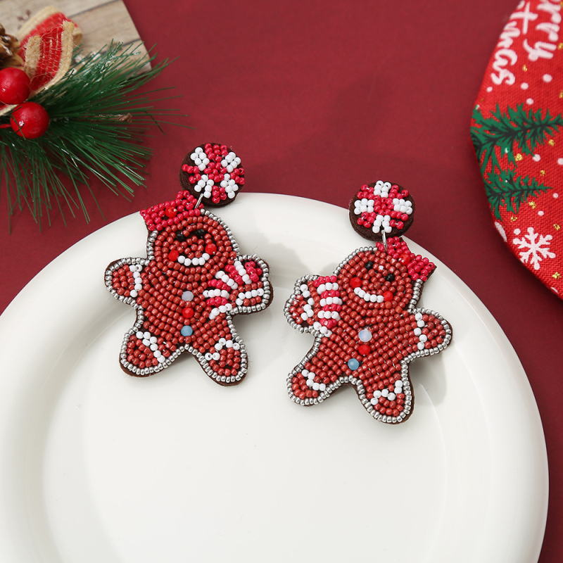 Cercei geometrici, realizați manual din fetru și mărgele de orez (Realizați manual, Material: fetru + mărgele de orez, Formă: geometrică, Știfturi: oțel inoxidabil, Stil: proaspăt și dulce)