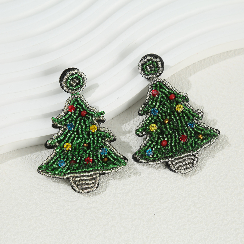 Cercei geometrici, realizați manual din fetru și mărgele de orez (Realizați manual, Material: fetru + mărgele de orez, Formă: geometrică, Știfturi: oțel inoxidabil, Stil: proaspăt și dulce)