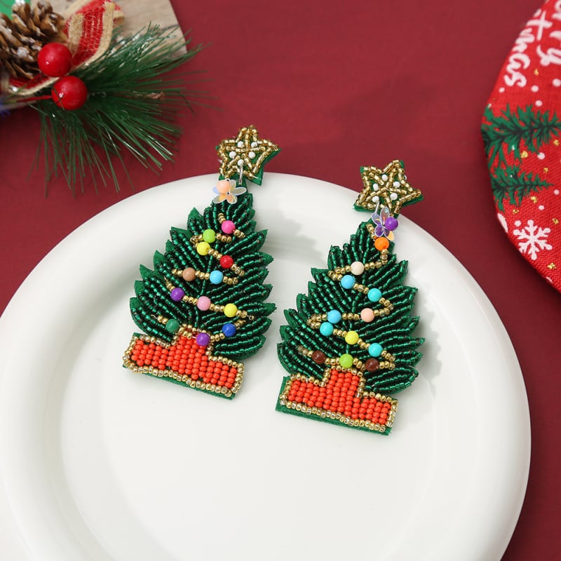 Cercei geometrici, realizați manual din fetru și mărgele de orez (Realizați manual, Material: fetru + mărgele de orez, Formă: geometrică, Știfturi: oțel inoxidabil, Stil: proaspăt și dulce)