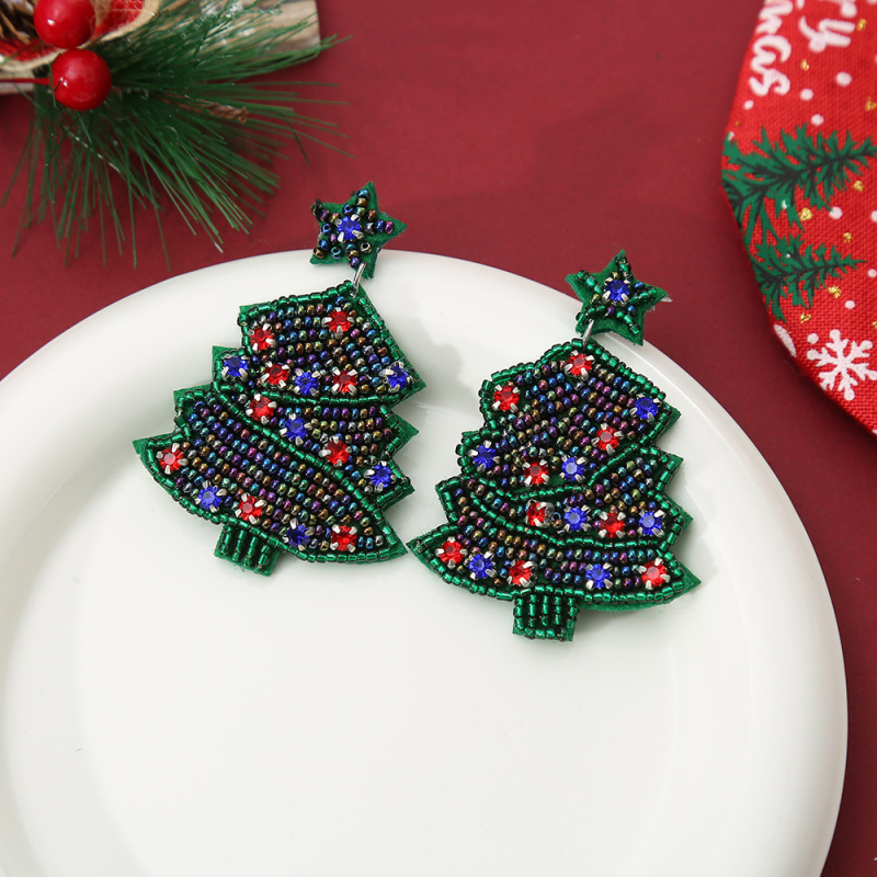 Cercei geometrici, realizați manual din fetru și mărgele de orez (Realizați manual, Material: fetru + mărgele de orez, Formă: geometrică, Știfturi: oțel inoxidabil, Stil: proaspăt și dulce)