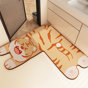 Covor de baie în formă de L, absorbant, anti-alunecare, cu model animale desen animate, lavabil