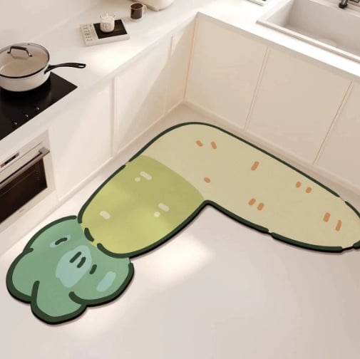 Covor de baie în formă de L, absorbant, anti-alunecare, cu model animale desen animate, lavabil