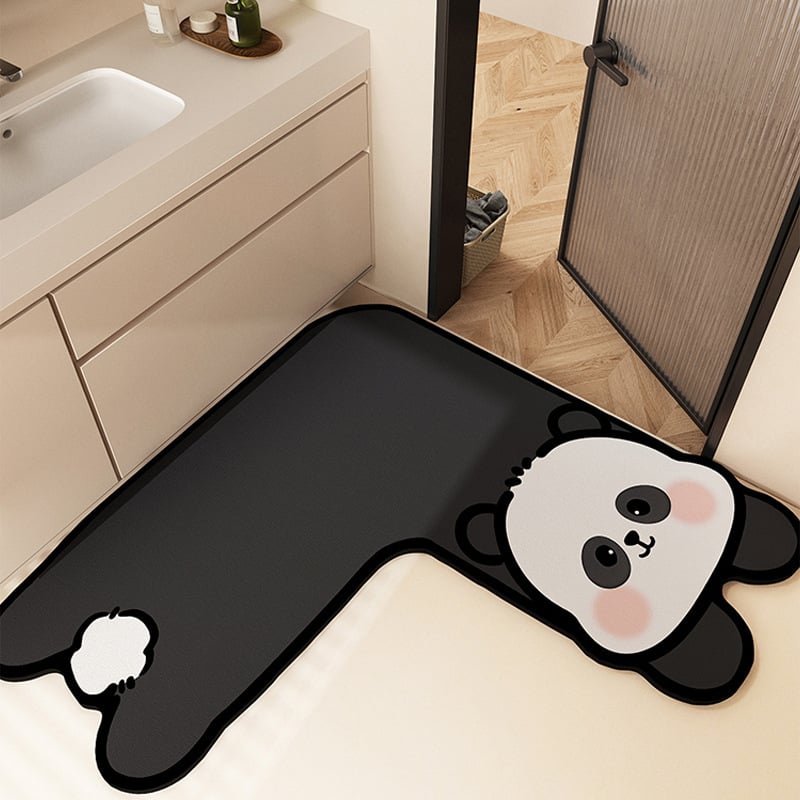 Covor de baie în formă de L, absorbant, anti-alunecare, cu model animale desen animate, lavabil