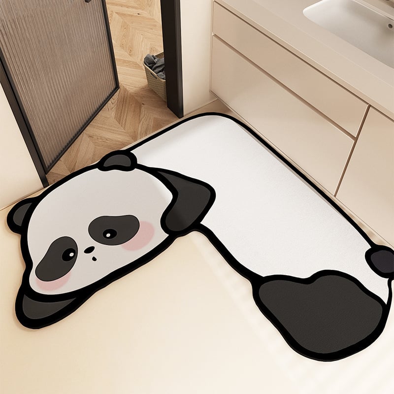 Covor de baie în formă de L, absorbant, anti-alunecare, cu model animale desen animate, lavabil