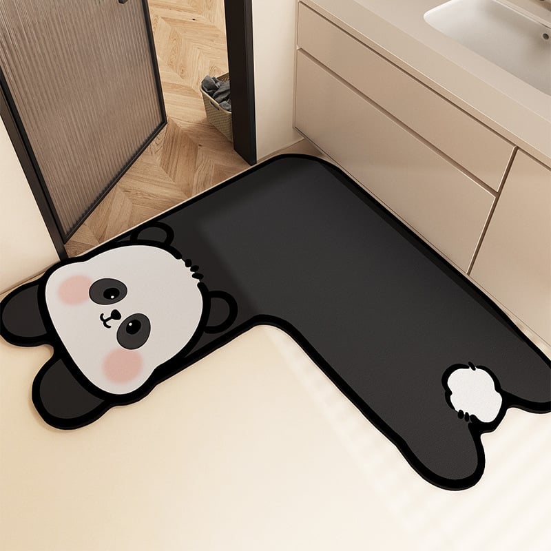 Covor de baie în formă de L, absorbant, anti-alunecare, cu model animale desen animate, lavabil