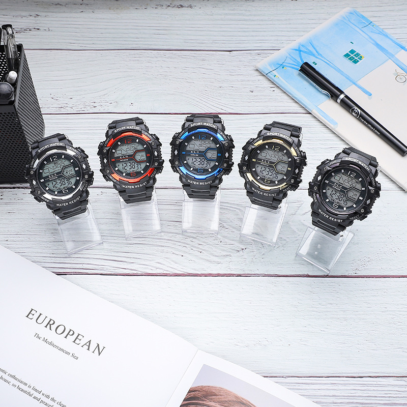 Viacfunkčné elektronické hodinky pre vonkajšie športy – elektronický pohon, číslicový displej, 20 m vodotesnosť, puzdro ABS-TPU, remienok TPU