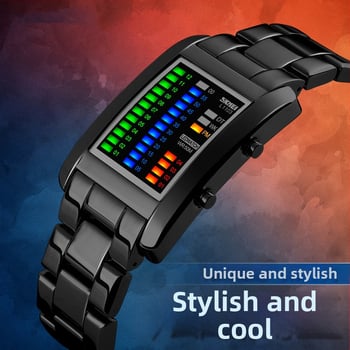 Ceas LED binar cu afișaj LED, mișcare electronică 7005, rezistență la apă 50 m, cadran pătrat, carcasă din plastic