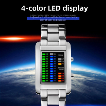 Ceas LED binar cu afișaj LED, mișcare electronică 7005, rezistență la apă 50 m, cadran pătrat, carcasă din plastic