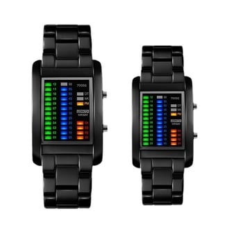 Ceas LED binar cu afișaj LED, mișcare electronică 7005, rezistență la apă 50 m, cadran pătrat, carcasă din plastic