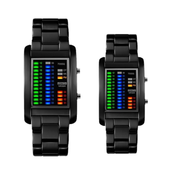 Ceas LED binar cu afișaj LED, mișcare electronică 7005, rezistență la apă 50 m, cadran pătrat, carcasă din plastic