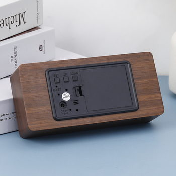 Ceas de alarmă cu afișaj LED numeric, carcasă din lemn, luminos, termometru și calendar perpetuu