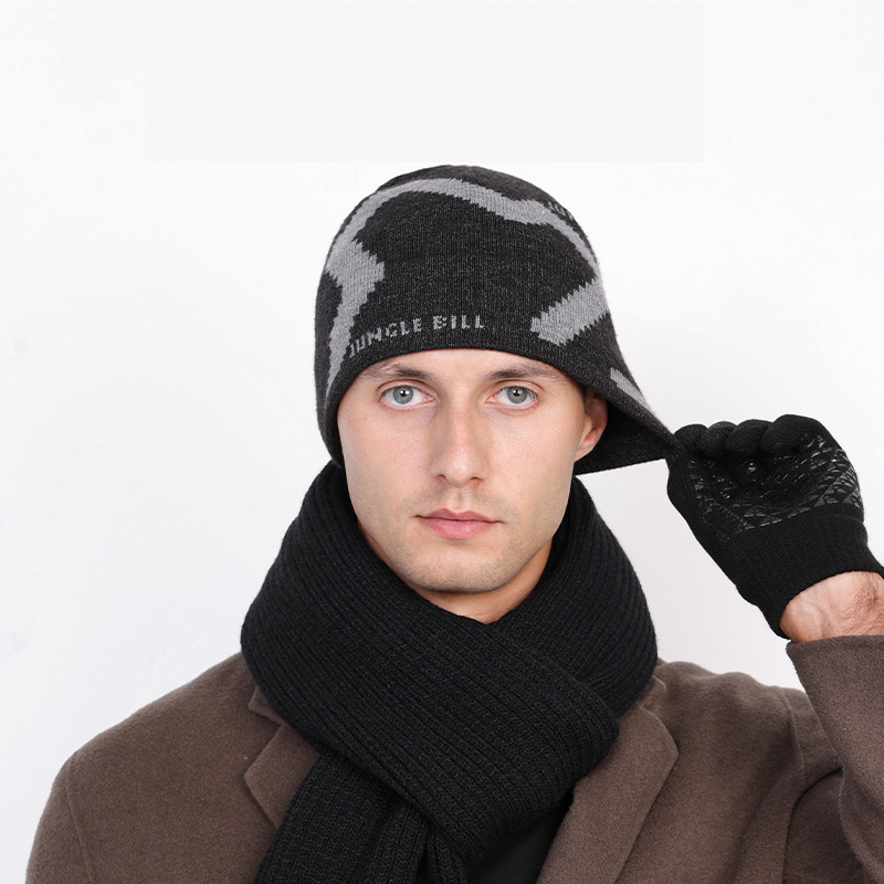 Оригинална зимна мъжка вълнена шапка Jungle Bill, топла плетена шапка с жакардово лого, предаване на живо през граница