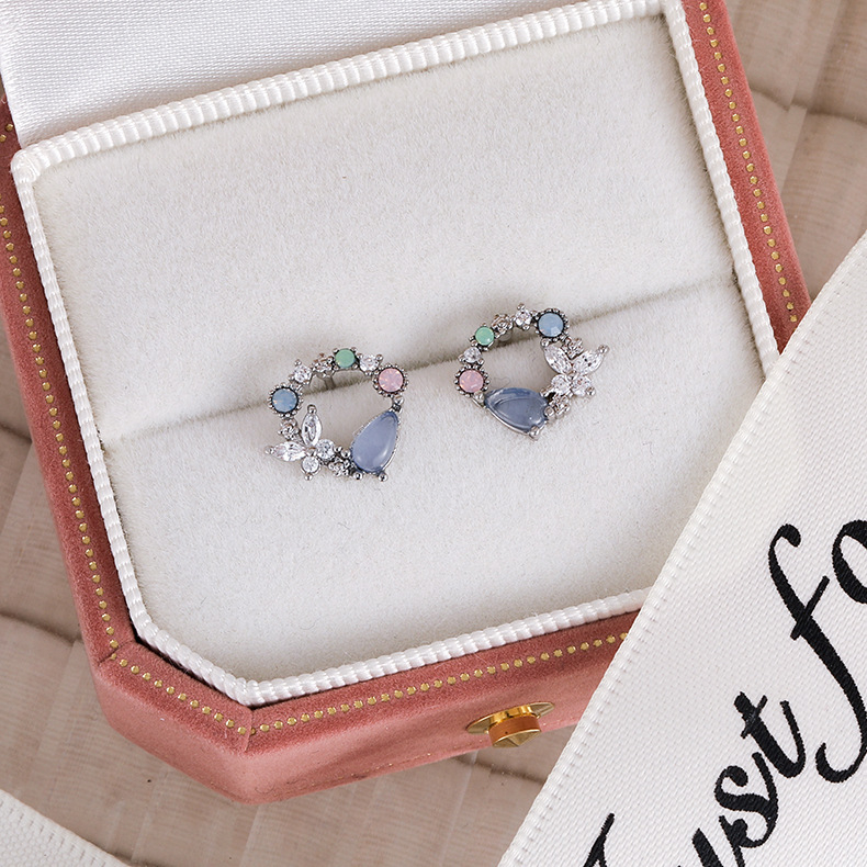 Naušnice s cvjetnim dizajnom, mikropavé cirkon, bakar, korejski stil