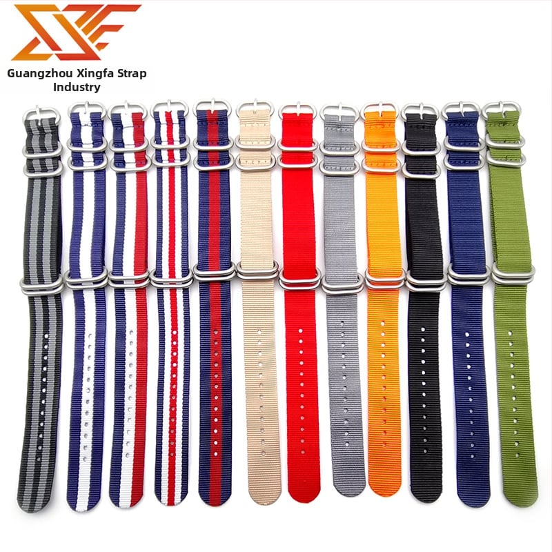 Xingfa Ötgyűrűs NATO óraszíj, egyszerű csattal, nylon szövött vászon, 18/20/22/24 mm