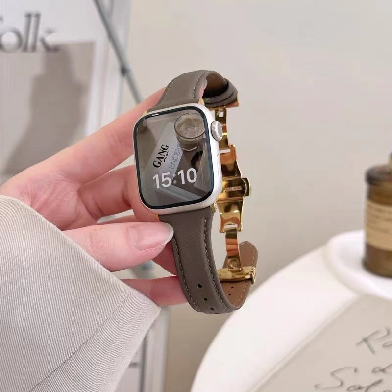 Λουράκι Apple Watch με κλείσιμο-πεταλούδα, σειρά iWatch 5436 SE 7, από γνήσιο δέρμα, βελγική μάρκα, άνοιξη 2024, στυλ μόδας για καθημερινή μετακίνηση