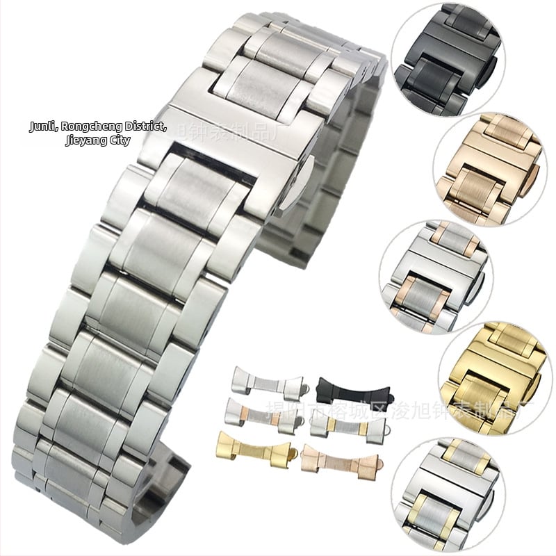 Brățară pentru ceas din oțel inoxidabil, cataramă fluture cu cinci mărgele, finisaj electroplacat în vid, unisex, stil clasic