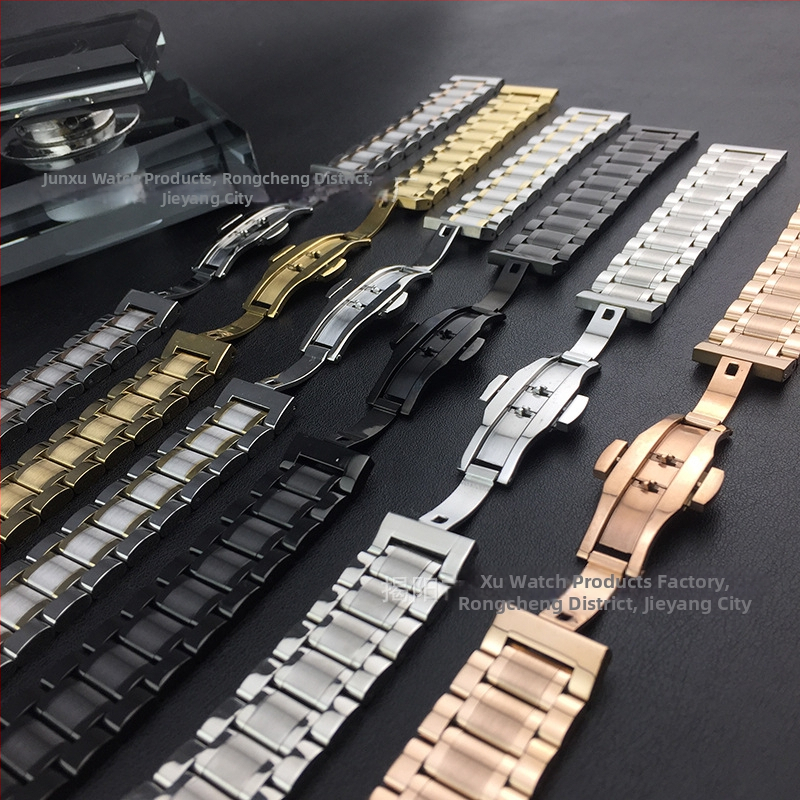 Brățară pentru ceas din oțel inoxidabil, cataramă fluture cu cinci mărgele, finisaj electroplacat în vid, unisex, stil clasic