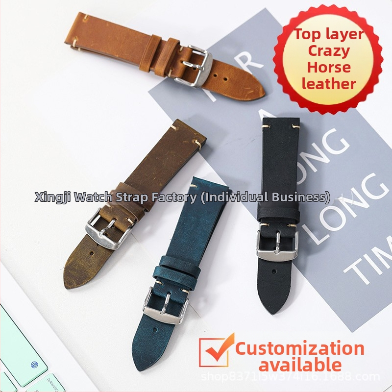 Remienok na hodinky z kože Crazy Horse, prvá vrstva pravej kože, pôvod Chaozhou, Huawei-kompatibilný, vintage/retro štýl
