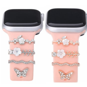 Curea din silicon pentru Apple Watch cu cataramă decorativă cu diamante și inel decorativ (Compatibil cu Apple Watch; Silicon; Cataramă cu diamante; Pachet 100; Vara 2024)