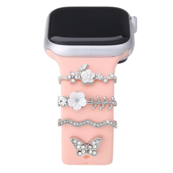 Curea din silicon pentru Apple Watch cu cataramă decorativă cu diamante și inel decorativ (Compatibil cu Apple Watch; Silicon; Cataramă cu diamante; Pachet 100; Vara 2024)