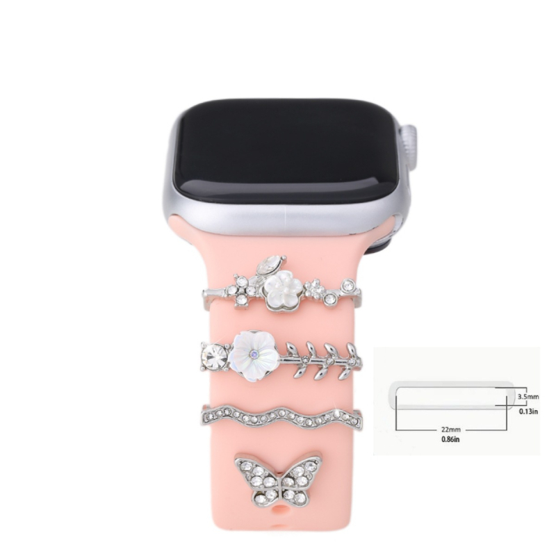 Curea din silicon pentru Apple Watch cu cataramă decorativă cu diamante și inel decorativ (Compatibil cu Apple Watch; Silicon; Cataramă cu diamante; Pachet 100; Vara 2024)