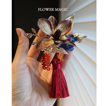 Kézzel készített Phalaenopsis koszorú – klasszikus kínai stílus, dupla boldogság motívummal az esküvőre