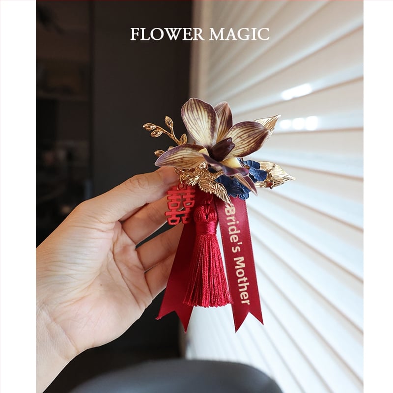 Kézzel készített Phalaenopsis koszorú – klasszikus kínai stílus, dupla boldogság motívummal az esküvőre