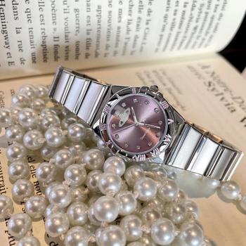 Дамски часовник Crown Kallie, механичен, аналогов дисплей, кръгъл циферблат, метален корпус, ремък от неръждаема стомана