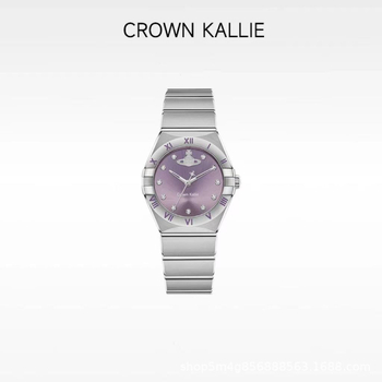 Дамски часовник Crown Kallie, механичен, аналогов дисплей, кръгъл циферблат, метален корпус, ремък от неръждаема стомана