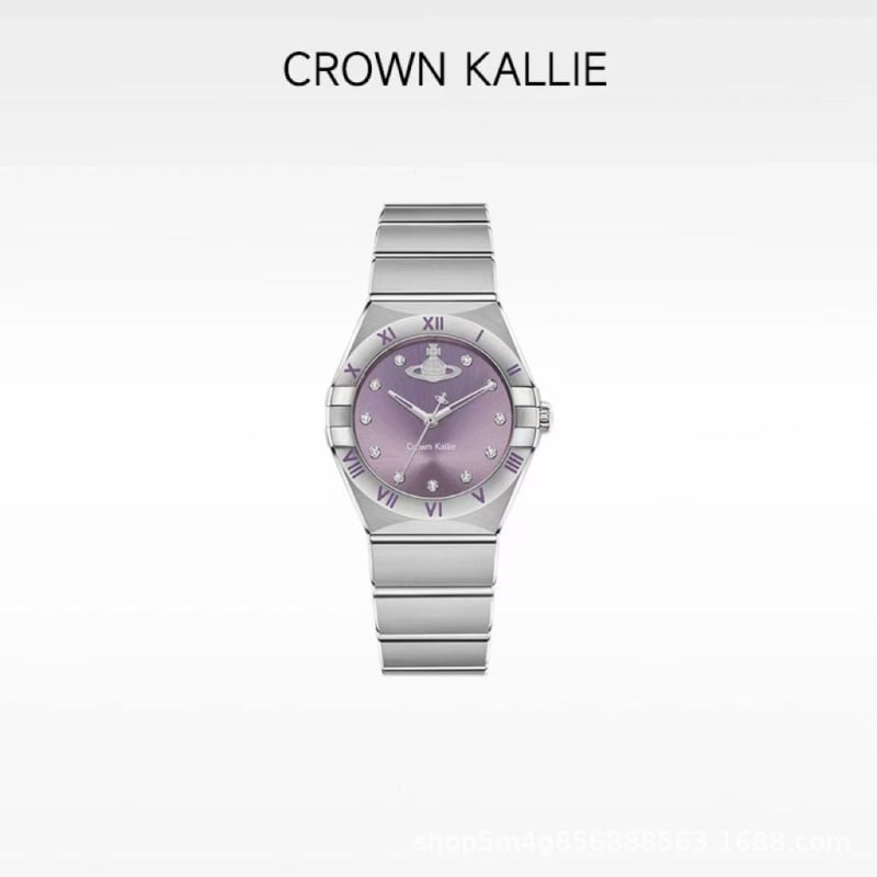 Дамски часовник Crown Kallie, механичен, аналогов дисплей, кръгъл циферблат, метален корпус, ремък от неръждаема стомана