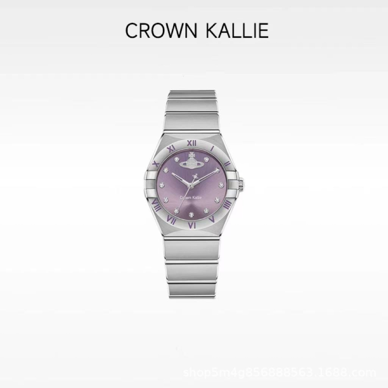 Дамски часовник Crown Kallie, механичен, аналогов дисплей, кръгъл циферблат, метален корпус, ремък от неръждаема стомана