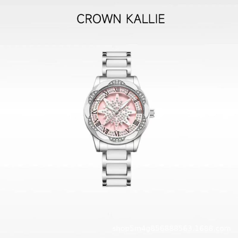 Дамски часовник Crown Kallie – завъртащ се мотив снежинка, серия Gypsophila, напълно автоматичен механизъм, диаметър на циферблата 20 мм, корпус и гривна от неръждаема стомана